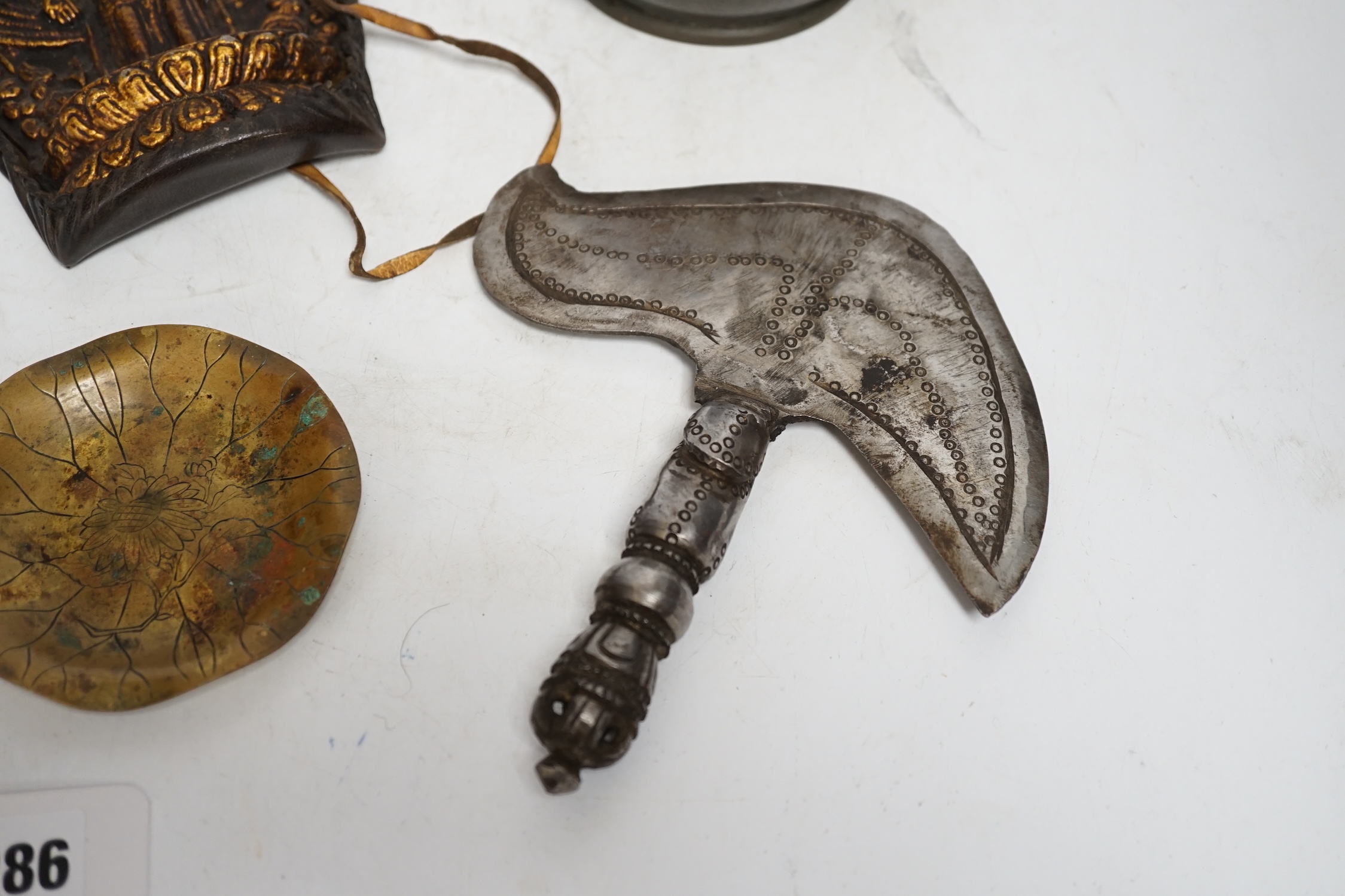 A collection of four Chinese and Tibetan metalware objects, Condition - fair to good